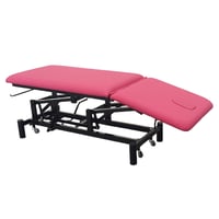 Kinefis Quality Two-Section Hydraulic Treatment Table (Fuchsia): With retractable wheels, reclining backrest with gas piston, highly stable black frame - DISPLAY Kinefis Quality Two-Section Hydraulic Treatment Table (Fuchsia): With retractable wheels, reclining backrest with gas piston, highly stable black frame - DISPLAY